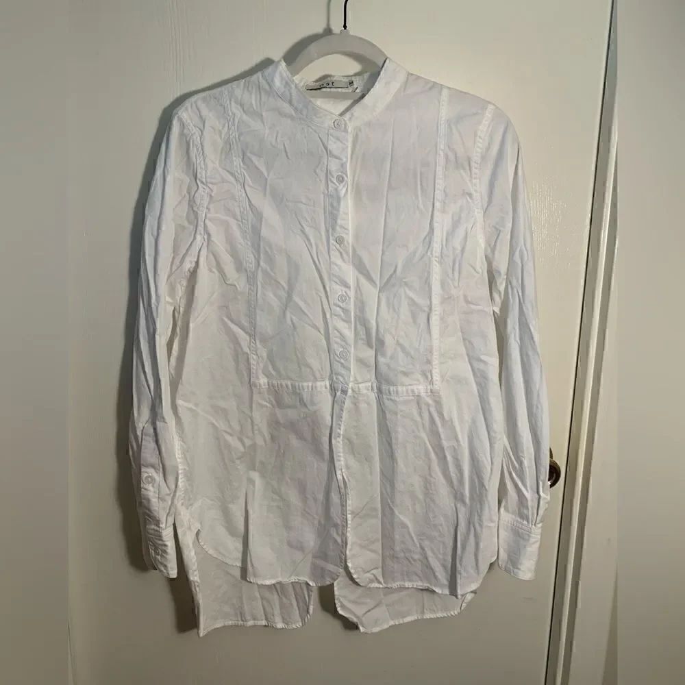 OST EUC white button down textured collarless tunic Size medium